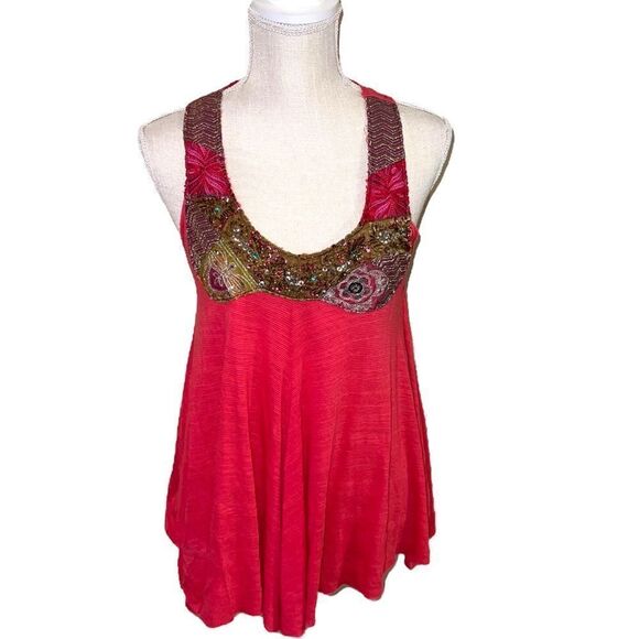 Free People Embroidered & Embellished Magenta Pink Swing Tunic Tank - Picture 2 of 13